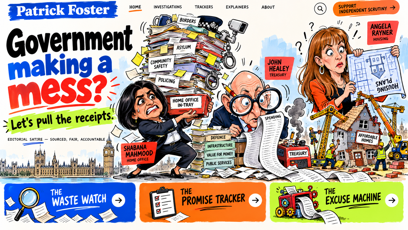 Editorial-satire illustration about government accountability
